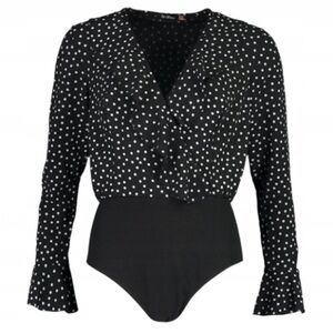 Boohoo Black Polka Dot Blouse by Brave Soul